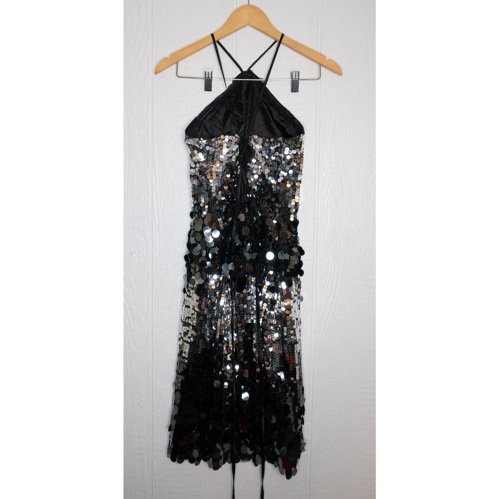 AMYLYNN Silver Austin Sequin Halter-Neck Midi Dress SIZE MEDIUM