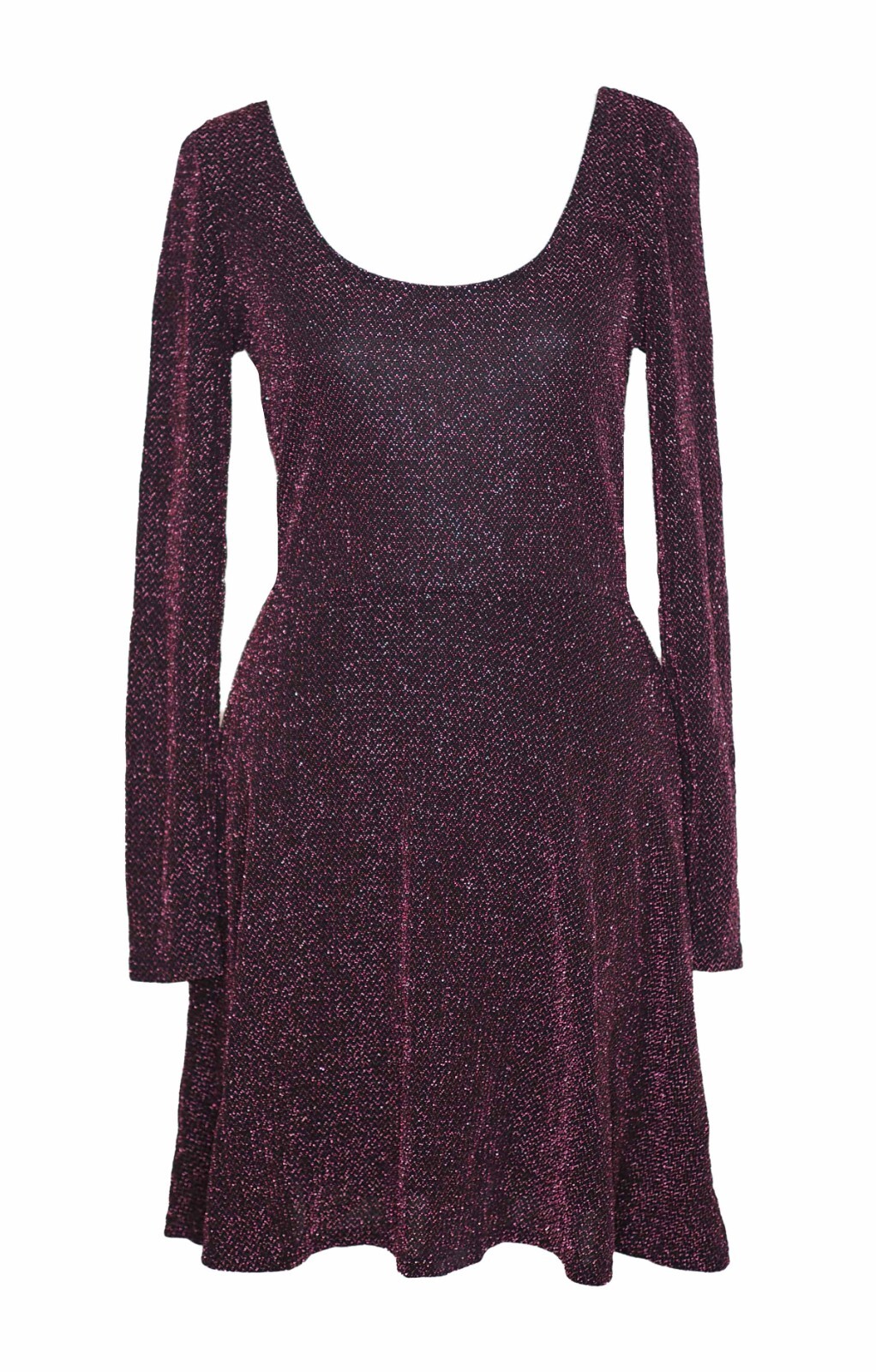 CHARLOTTE RUSSE S Dress Pink Black Shimmer Glitter Stretch Long Sleeve A Line