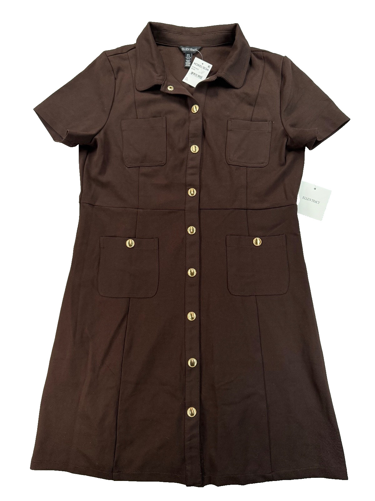 New Ellen Tracy x Nordstrom Brown Collared Button Down Dress (Size XL) MSRP $150