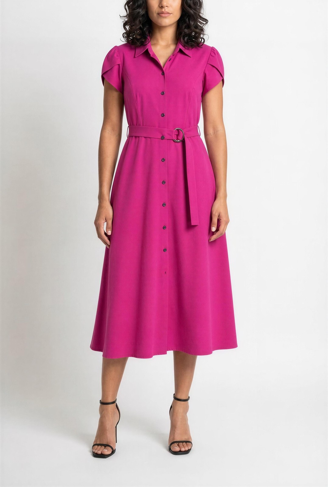 NY Collection Women’s Buttons Front Belted Maxi Dress Fushia Plus Size 2X