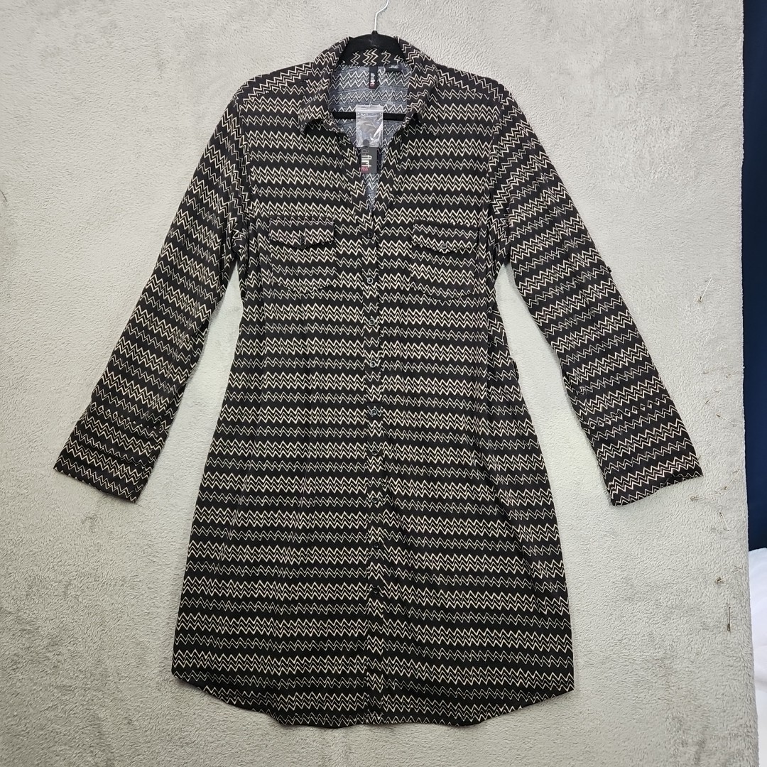 Ultra Flirt Plus Dress Long Roll Tab Slv Black w Beige Zigzag Design Sz 1X NWT