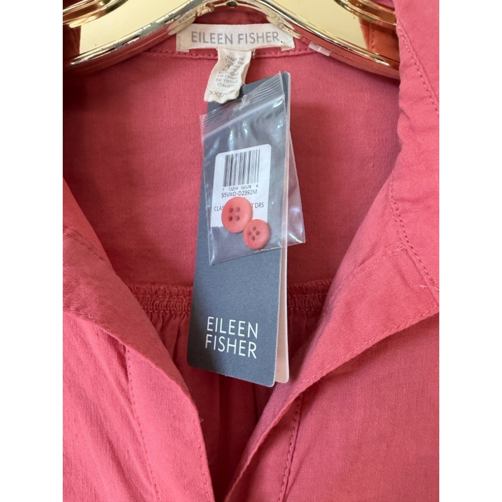 Eileen fisher linen classic collar shirt dress coral size xxs nwt