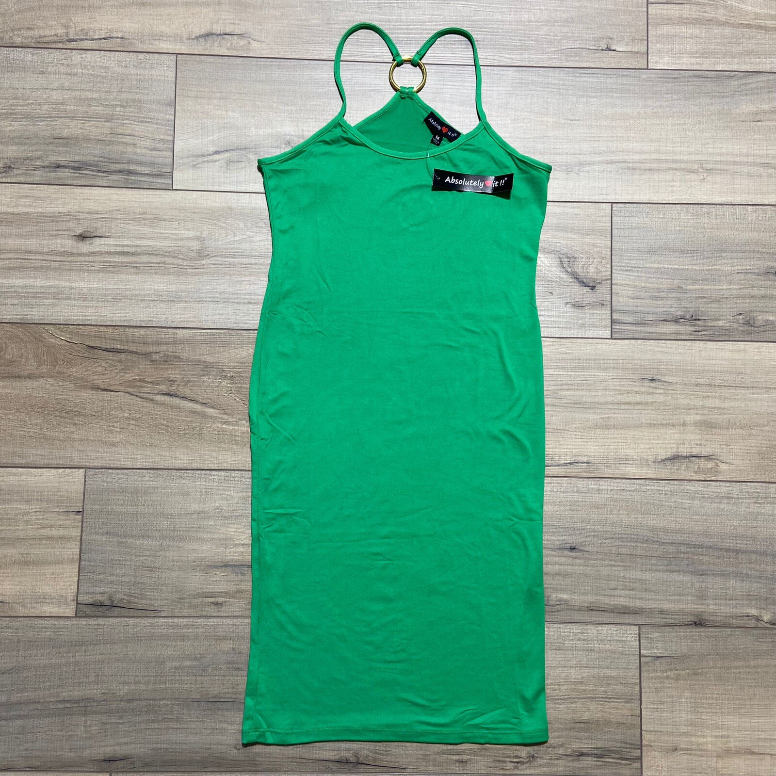 ABSOLUTELY LOVE IT Medium Spaghetti Strap Ring Back Fitted Dress Kelly Green