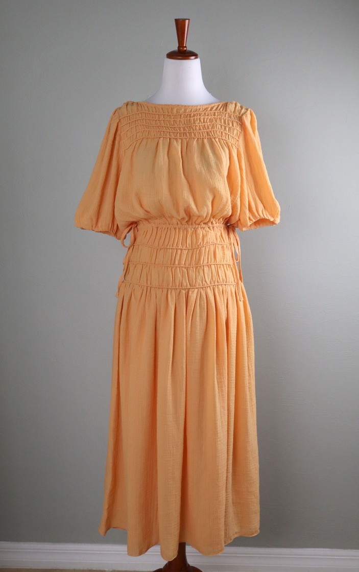 ANTHROPOLOGIE NWT $148 Current Air Seer Sucker Tie Waist Midi Dress Size Small