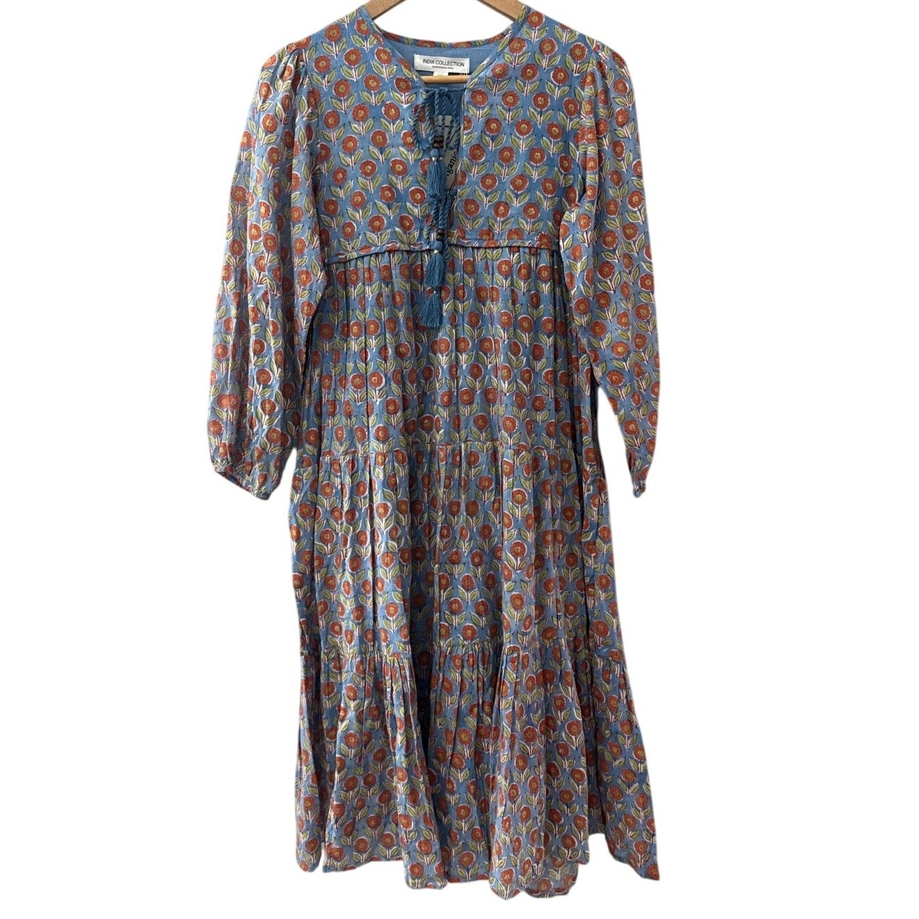 Emerson Fry India Collection Heirloom Dress Wednesday Flowers Blues Size XS