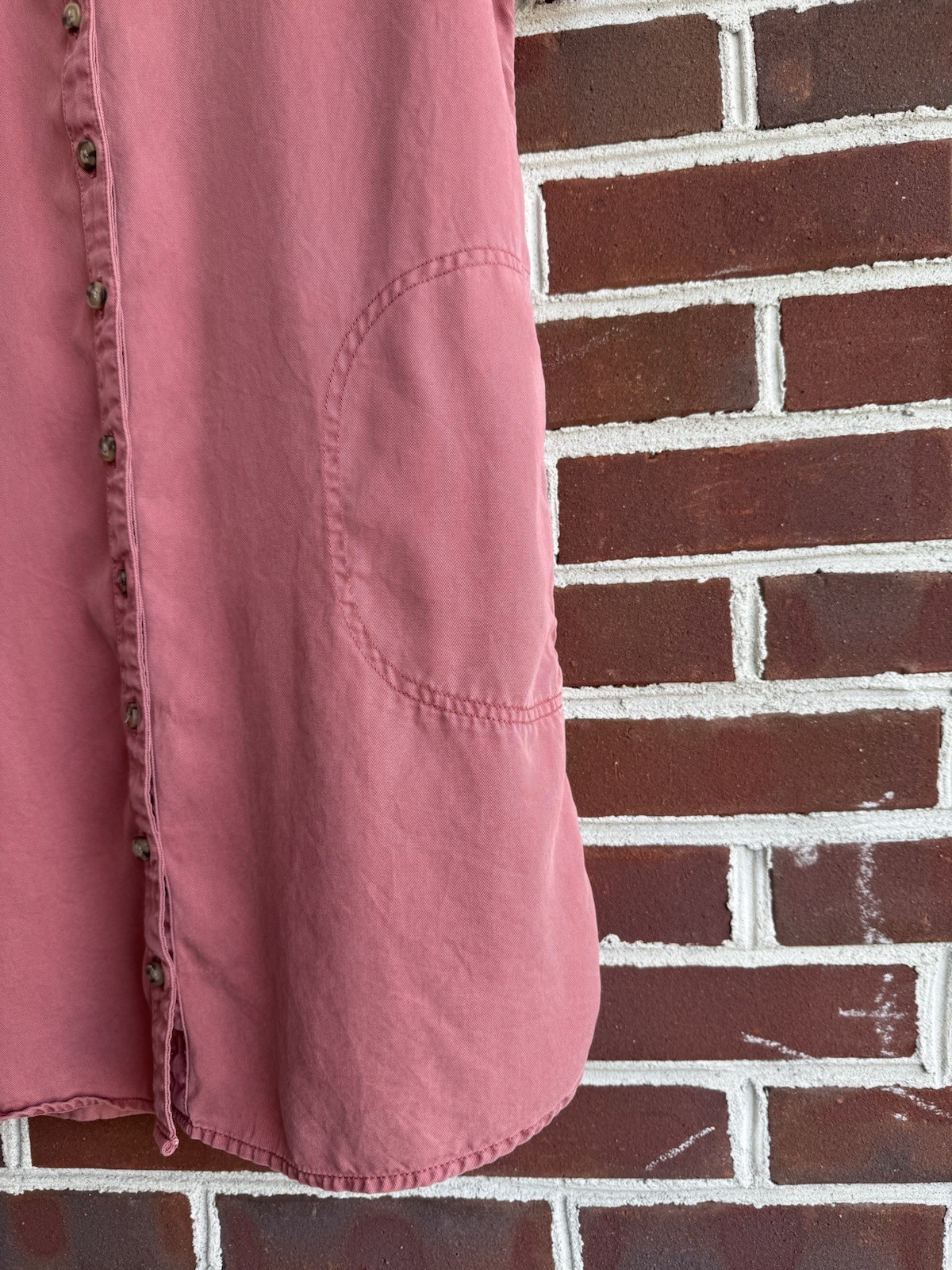 Lucky Brand M Salmon Lyocell Twill Shirt Dress Short Sleeve Button Front Pockets