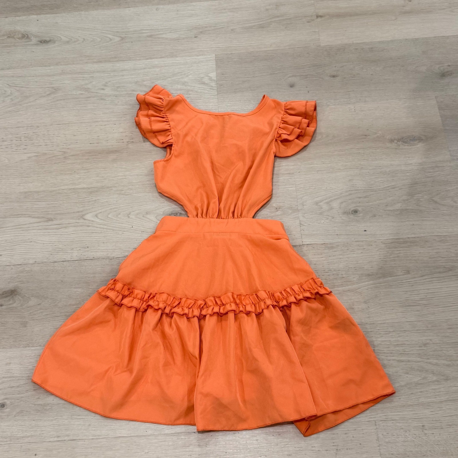 Shein Mini Dress Womens XS Orange Ruffle Cutout Open Back Summer Sundress