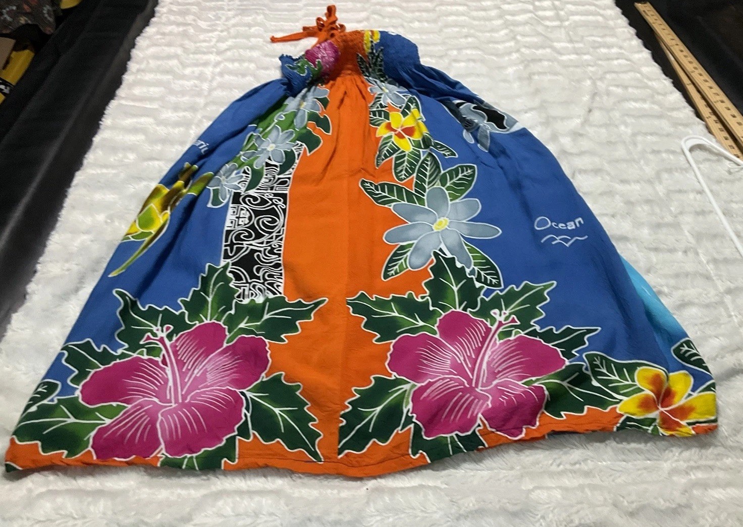 Bora Bora Womens Small Medium Tropical Map Sea Life Tie Shoulder Long Sundress