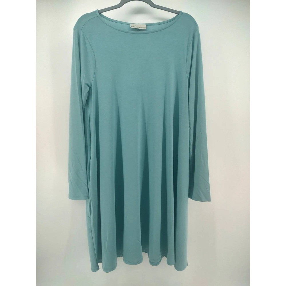 Zenana Teal Blue Long Sleeve Swing Dress Tunic RD-9497D4 Womens Large