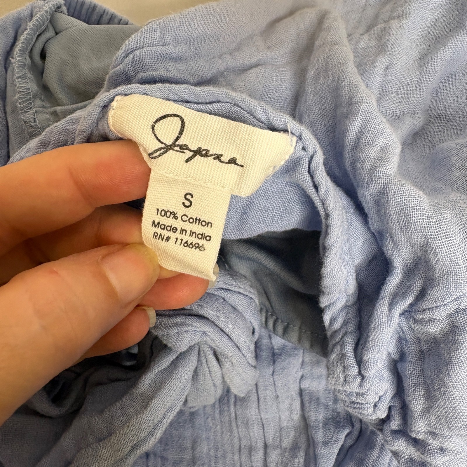 Japna Chambray Blue Off Shoulder Mindi Tie Back Milkmaid Dress S 100% Cotton