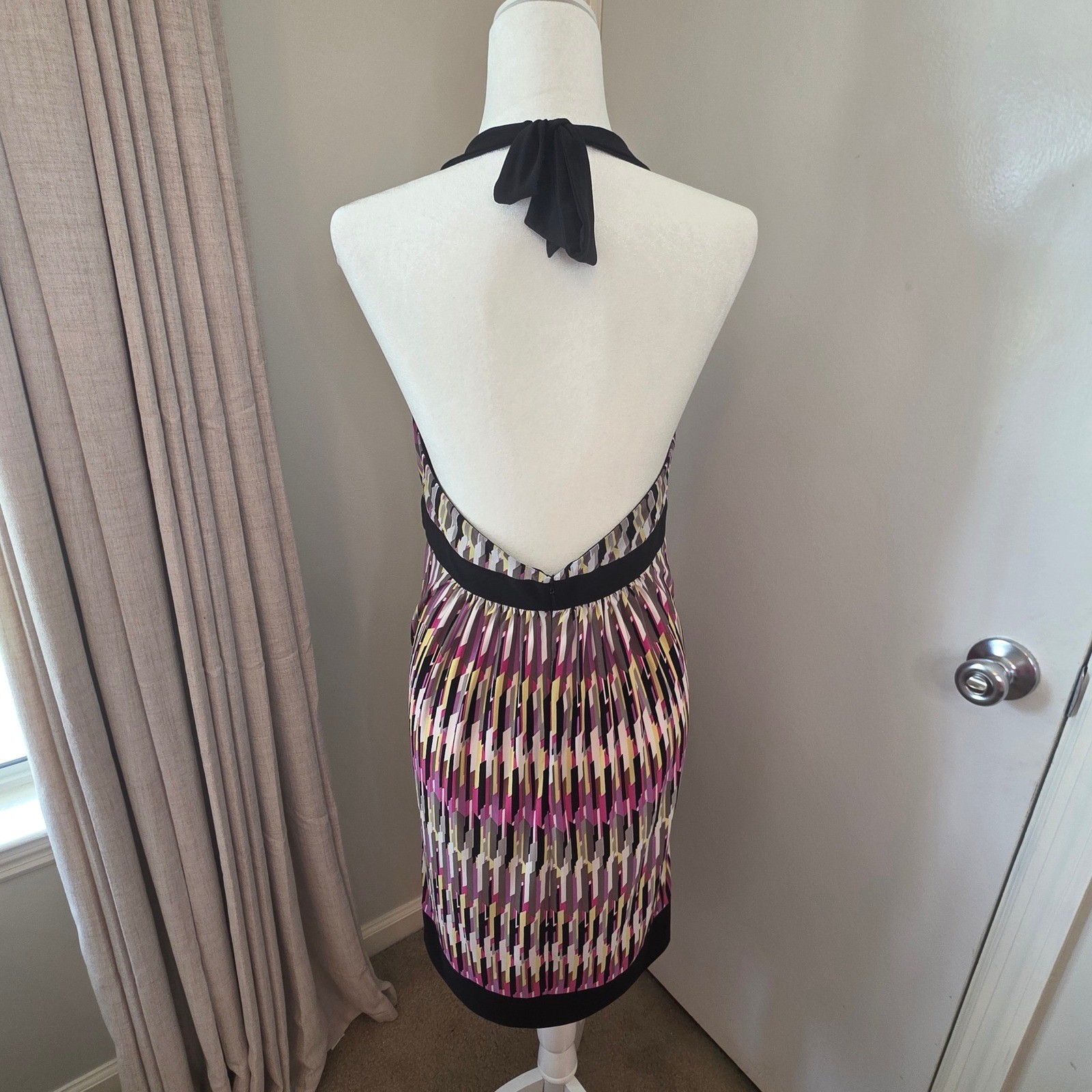 Max and Cleo Halter Dress Mini Geometric Black Yellow Purple Retro Y2K Party 12