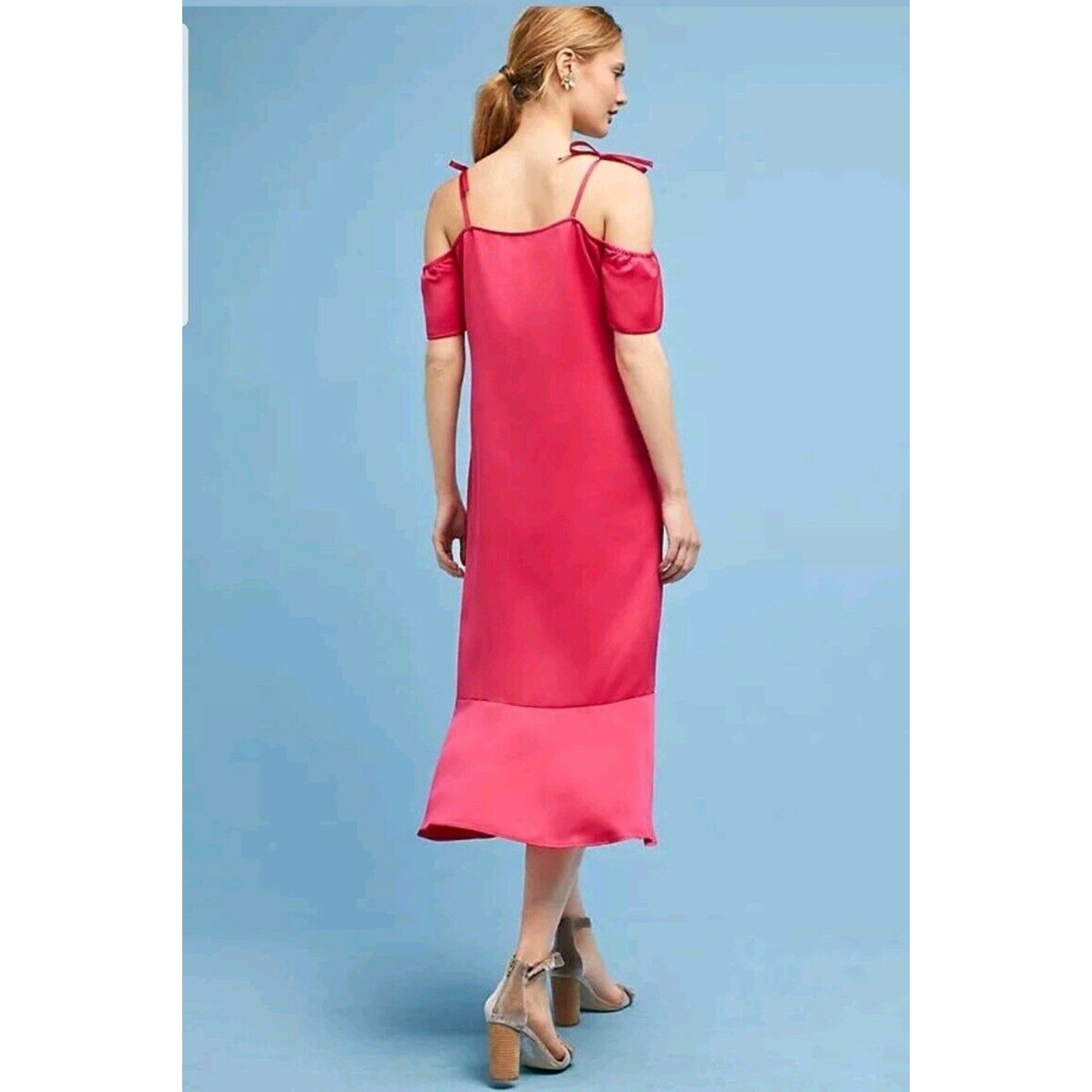 New Anthropologie x Seen Work Kept Satin Open Shoulder Midi Dress $168 Size 6