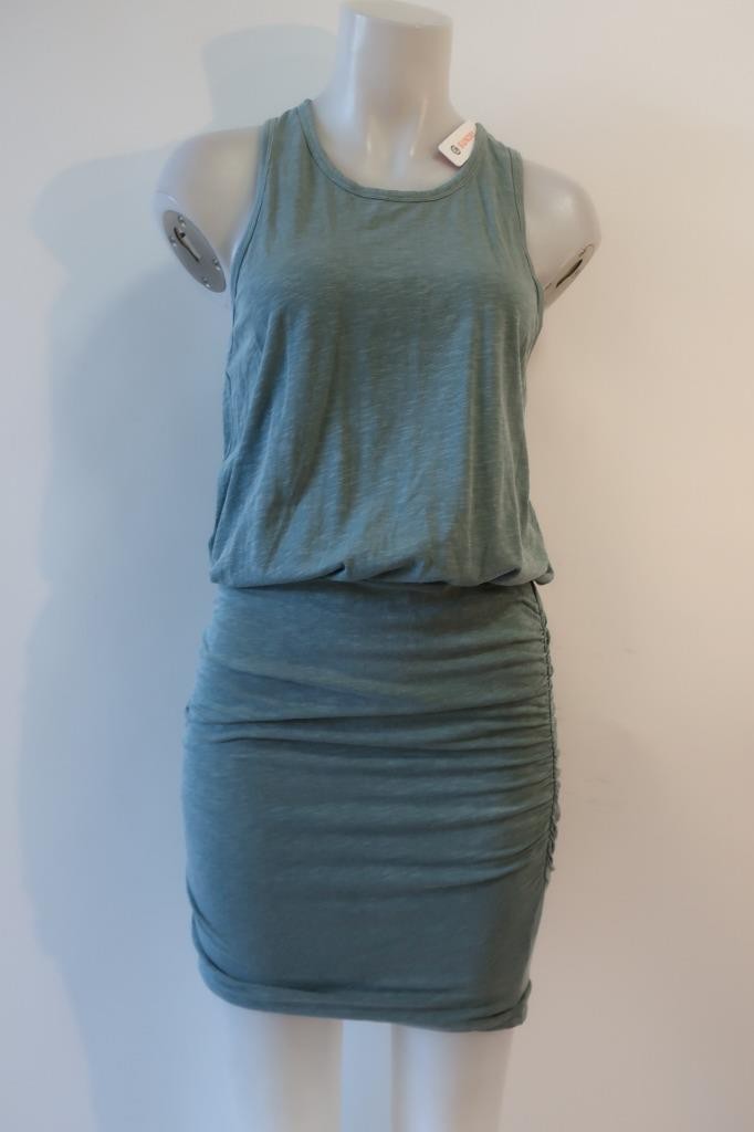 NWT Womens Sundry Moss Green (Item-888) Ruched Cotton T-Shirt Mini Dress 2 US/M
