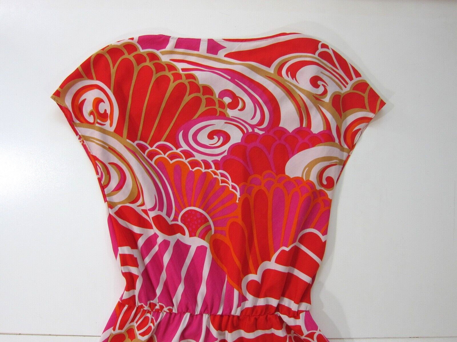 Natori Pink Orange White Geometric Cap Sleeve Tent A-Line Sheath Tunic Dress S