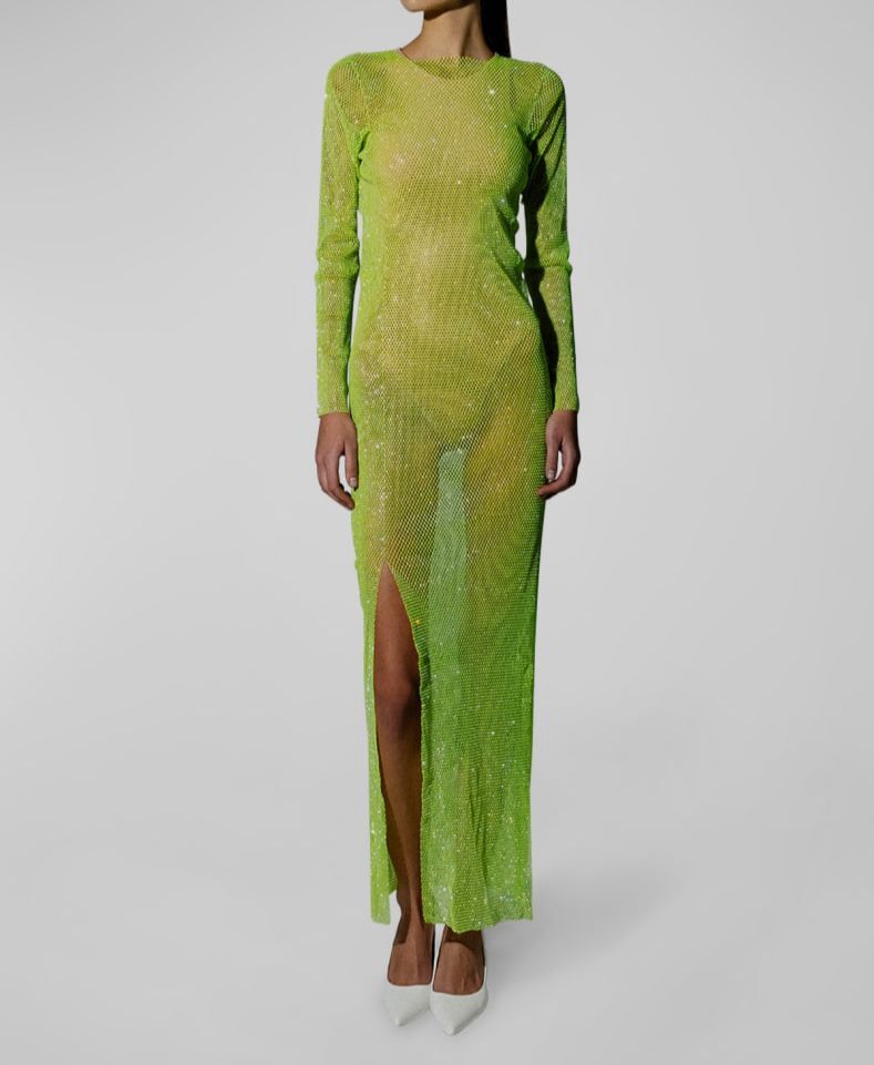 $948 Santa Brands Women’s Green Embellished Diamonds Open-Knit Dress Size OS