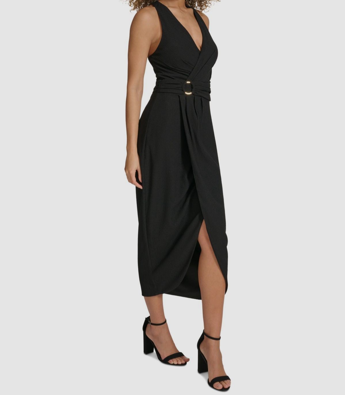Siena Women’s Black V-Neck Sleeveless O-Ring Faux Wrap Dress Size 8
