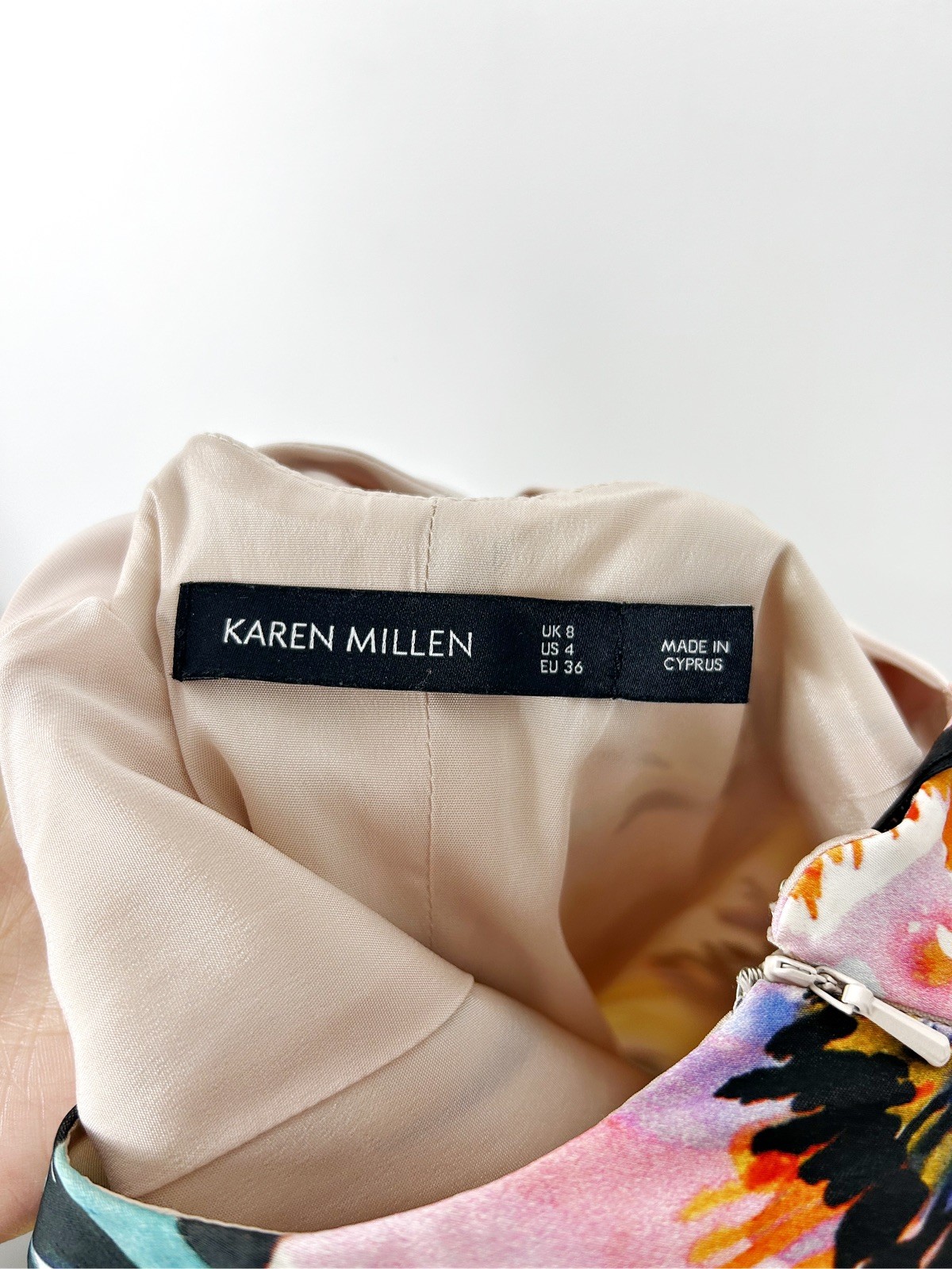 Karen Mullen Floral Satin Pencil Wedding Occasion Bodycon Midi Dress UK 8