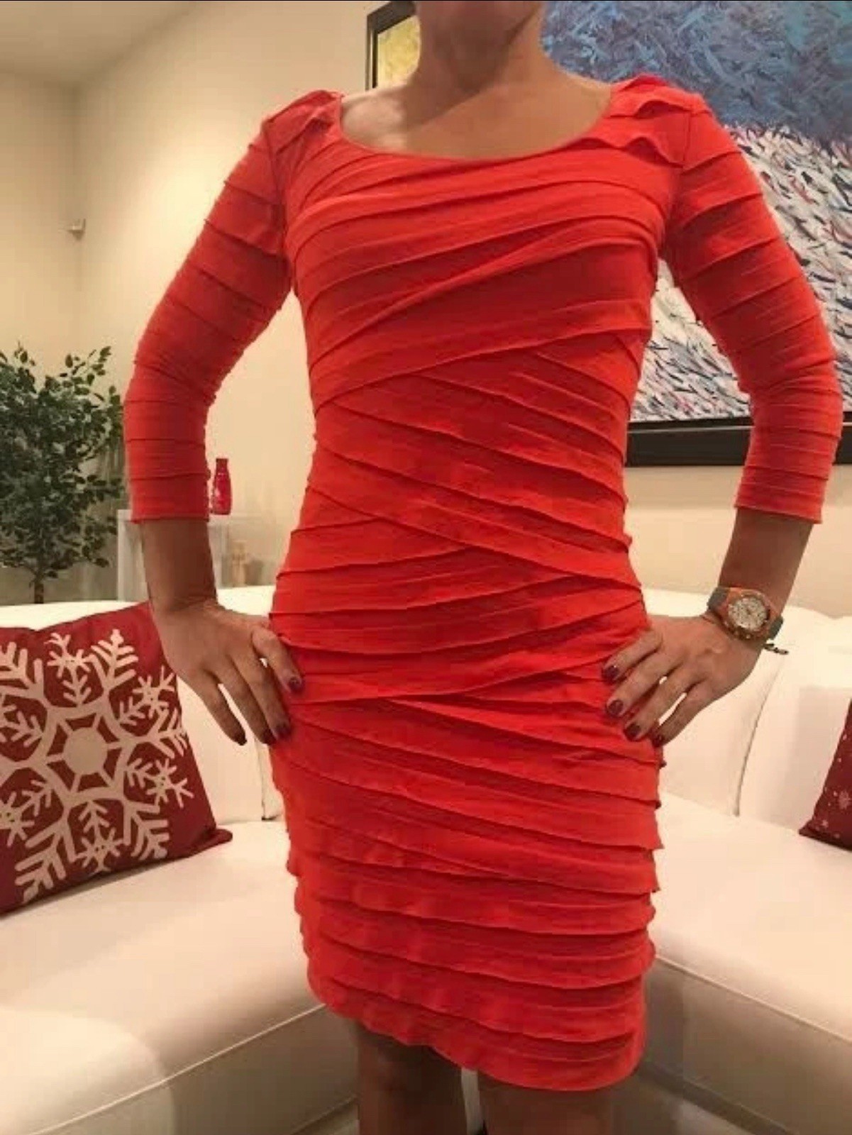 Max Edition Women´s Orange Dress Ruffle Hem long Sleeve Size S