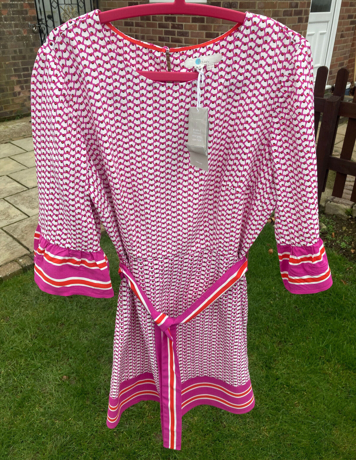 BODEN Andrea belted dress size 12 reg pink cyan colour W0159 __B 12 A ——