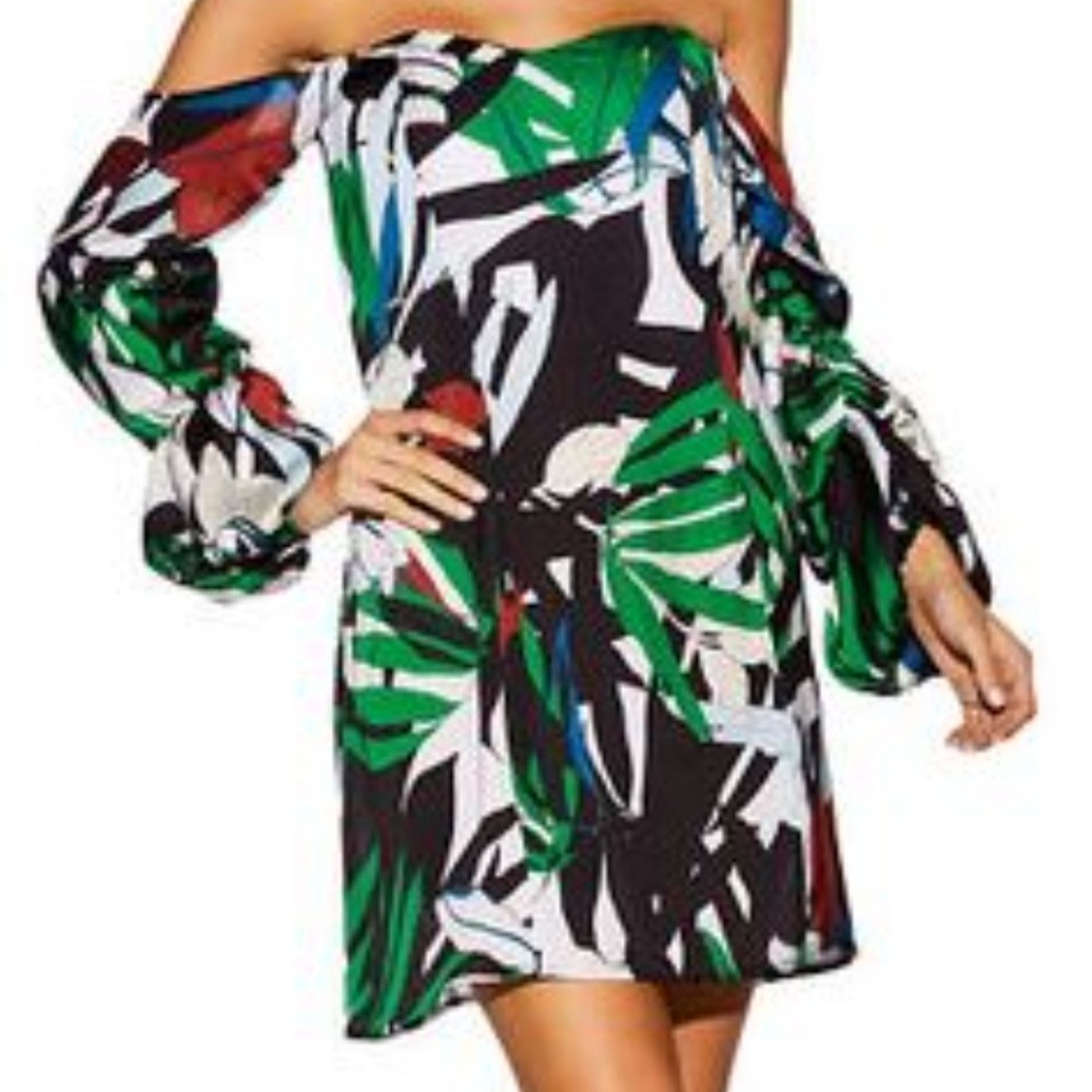 Alexia admor green white red multicolor floral off the shoulder dress size 12