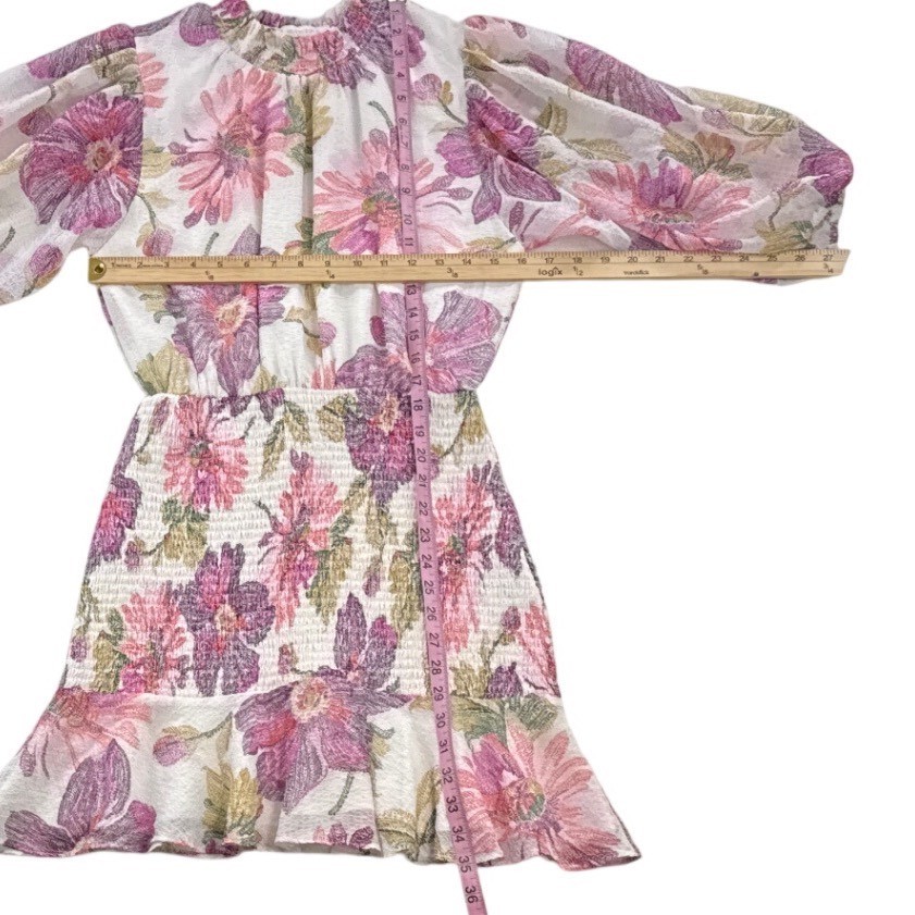 Olivaceous Womens Small Floral Smocked Mini Dress Puff Sleeve Romantic Boho