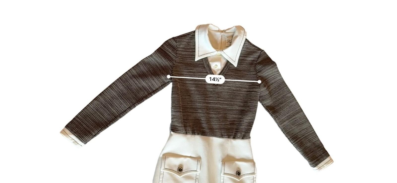 Brown & Cream Butte Knit 100% Textured Dacron Polyester Long Sleeve Dress