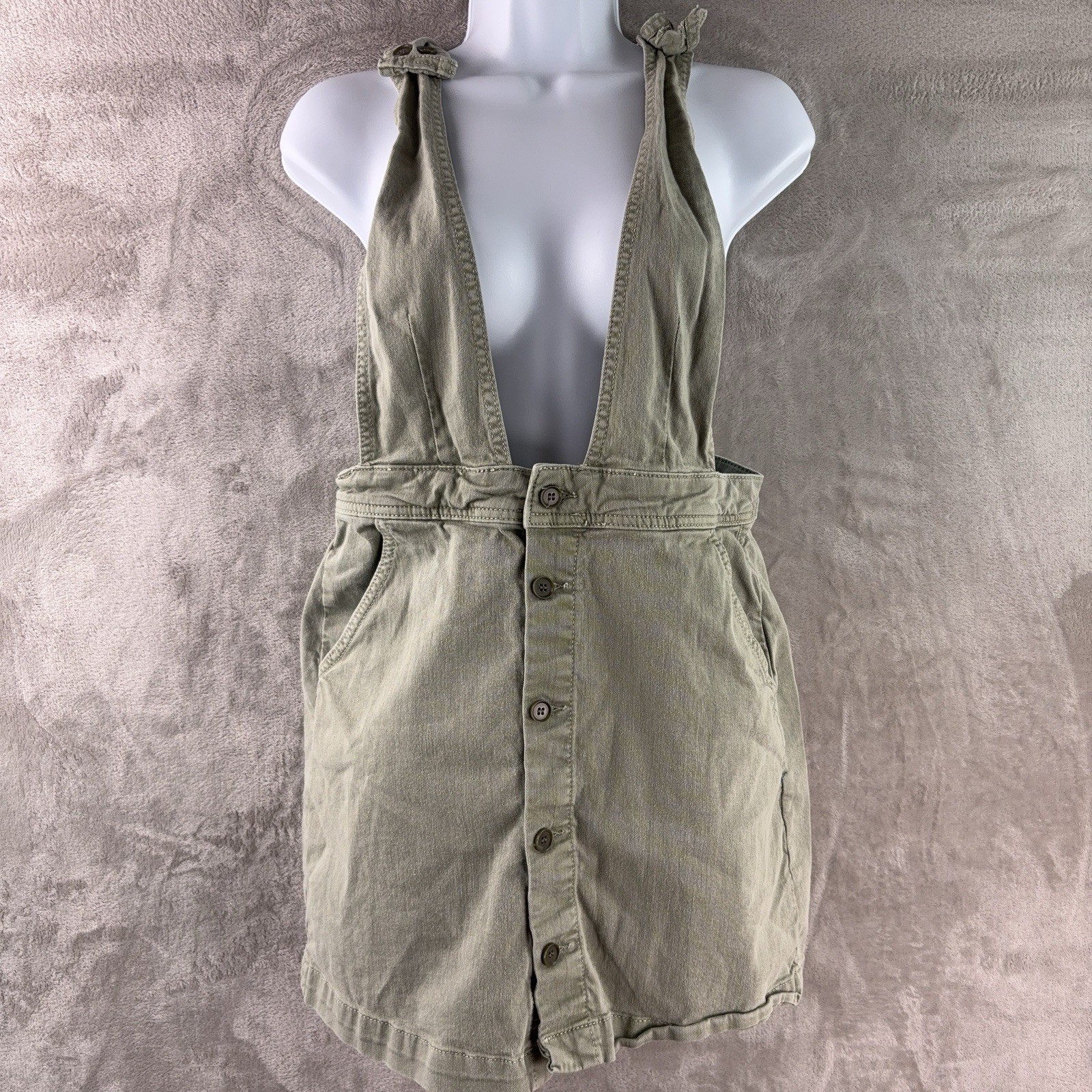 We The Free Mallory Jumper Womens Size 10 Green Button Front Pinafore Bohemian