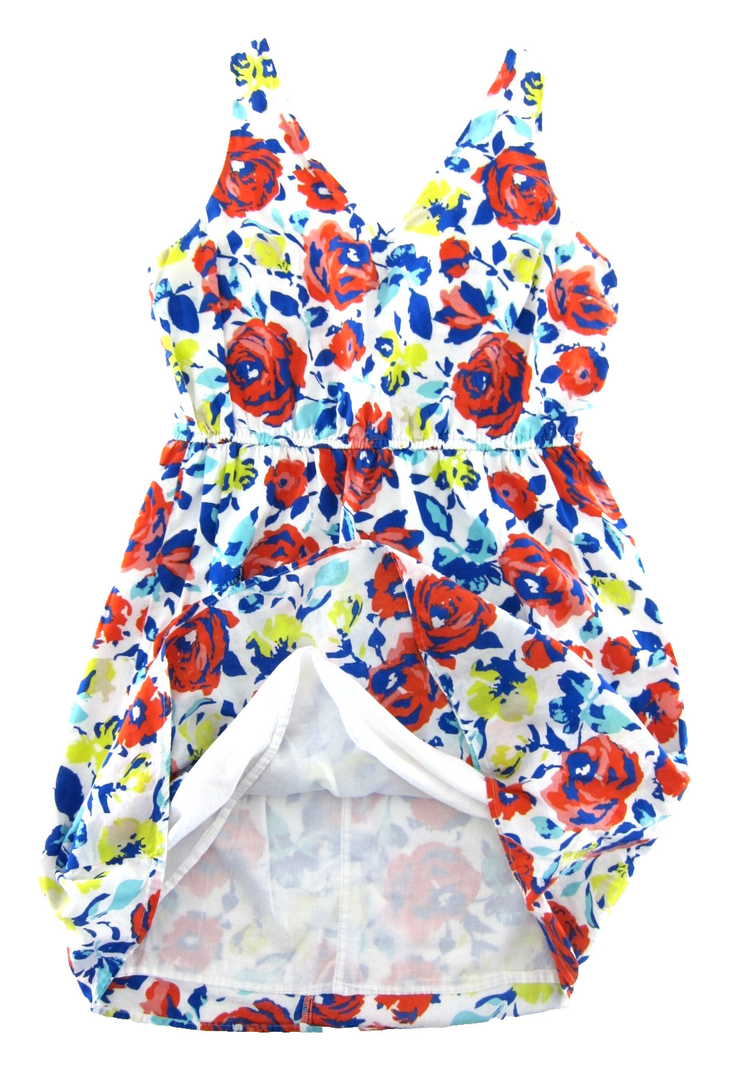 Old Navy 100% Cotton White Orange Blue Yellow Floral Sheath Tank Sun Dress 14