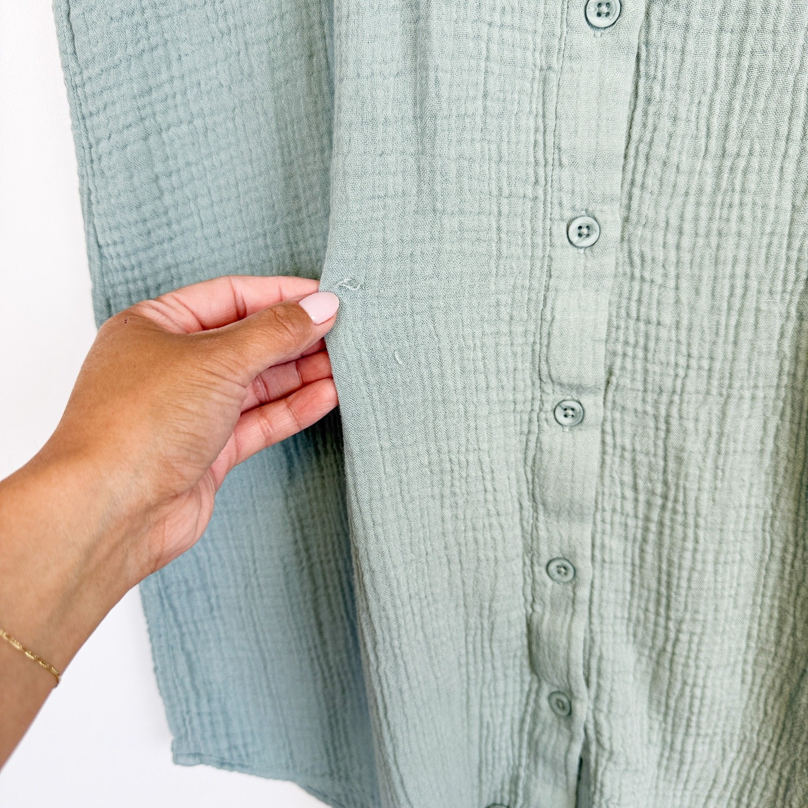 Cloth & Stone Sage Green Gauzy Button-up Shirt Dress Cotton Tencel – L