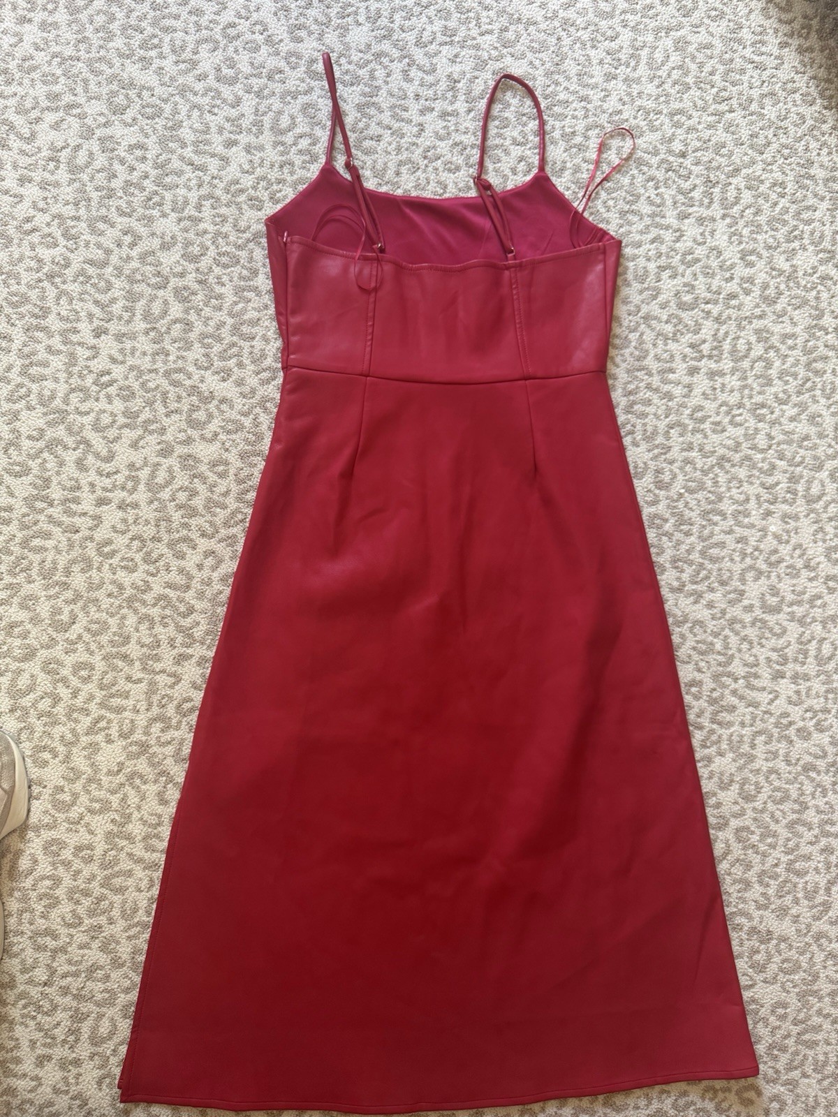 Dee Elly Red Leather Look Midi Dress Women’s Large NWOT Adjustable Straps