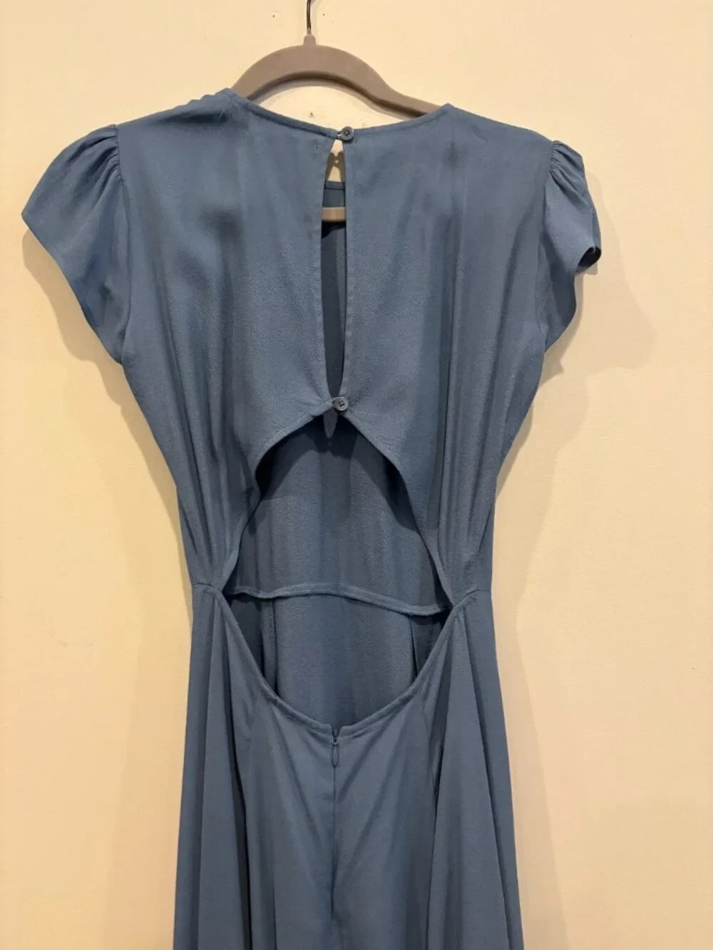 Reformation Slate Blue Cutout Back Midi Dress Womens Size 2 Flutter Sleeve