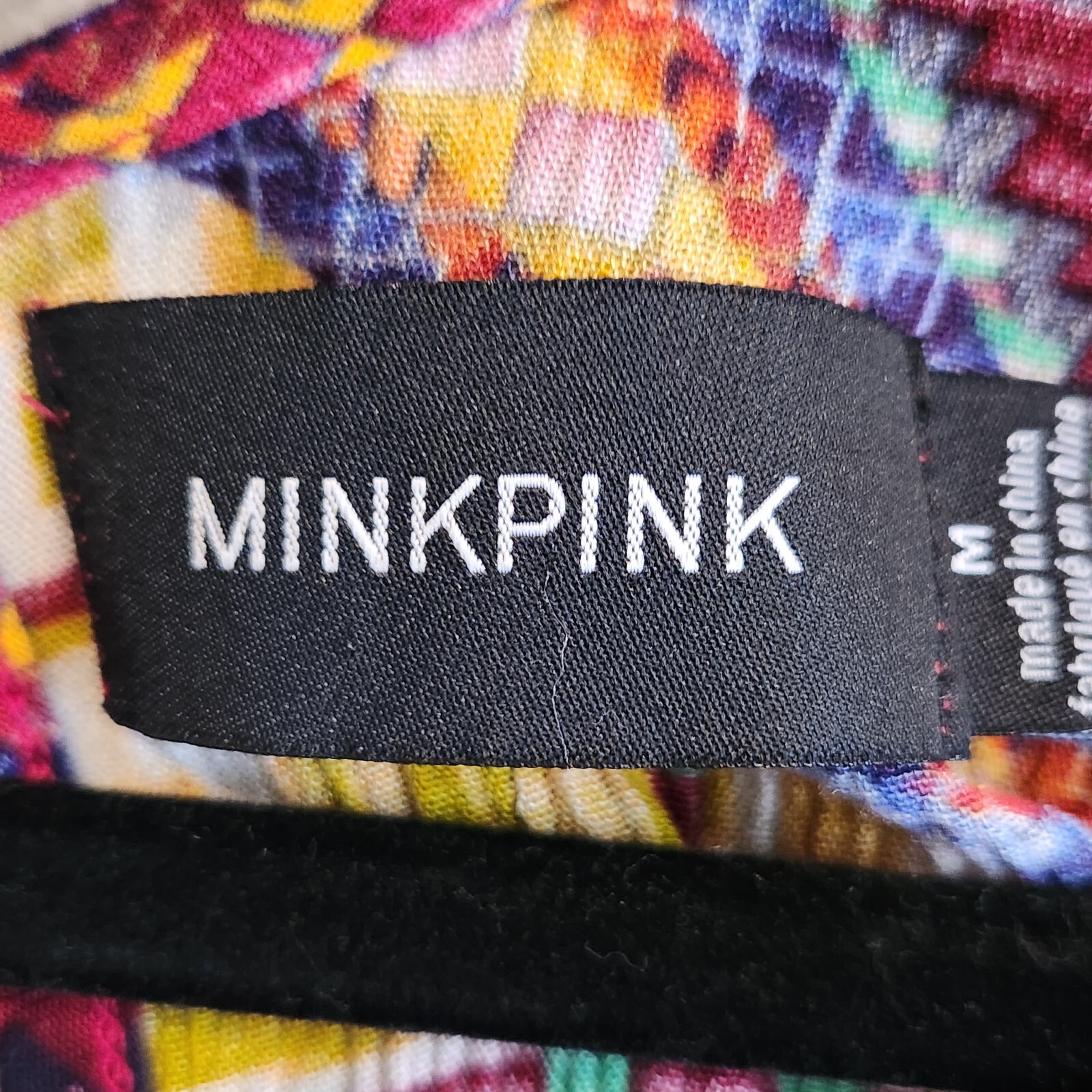 MINKPINK Womens Mini Dress Medium Multicolor Batik Design Tasseled Waist