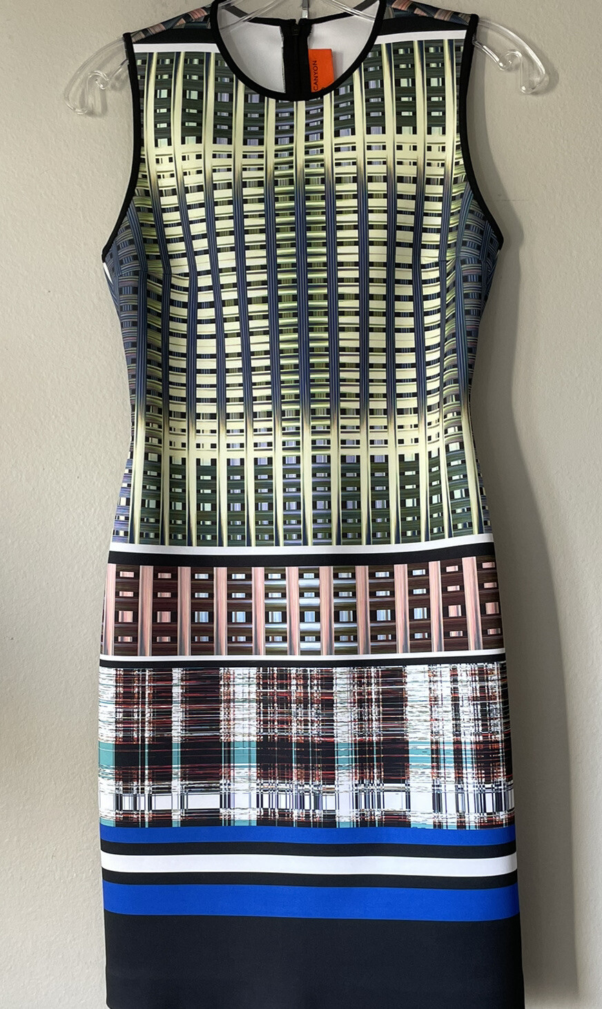 Clover Canyon Dress Small DONEGAL Sleeveless Neoprene Geometric Modern City