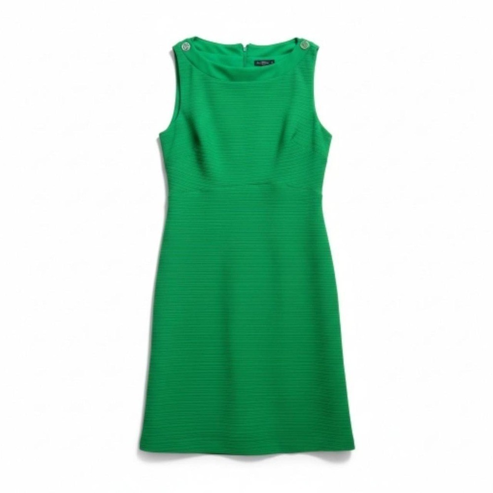 Sz 10 Womens Tommy Hilfiger Dress Green NEW Ribbed Boat Neck Button Accent