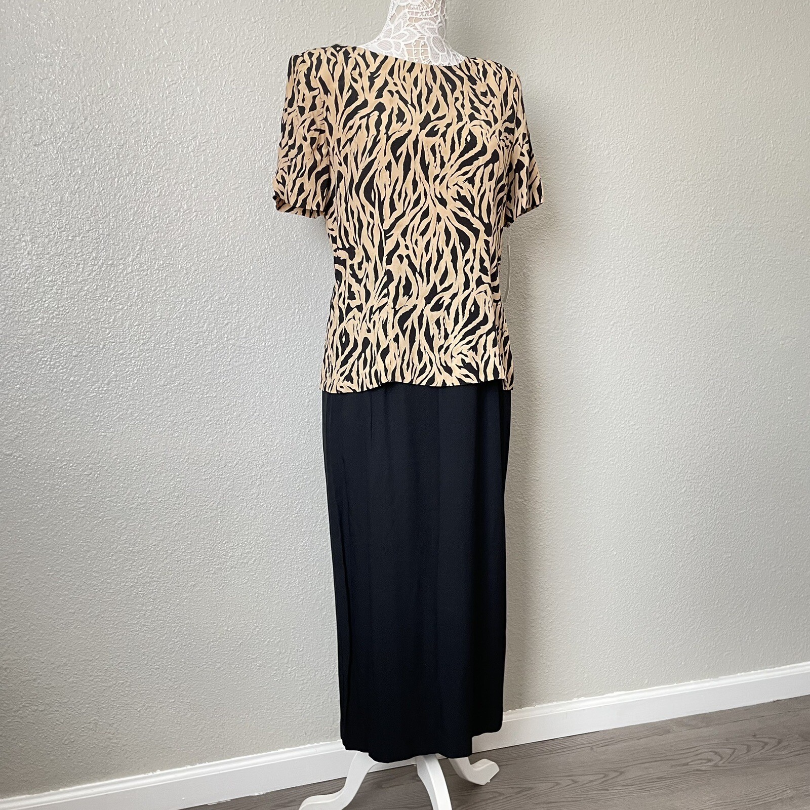 Lois Snyder Dani Max Tiger Office Evening Maxi Dress 90s 80s Vintage Modest 12