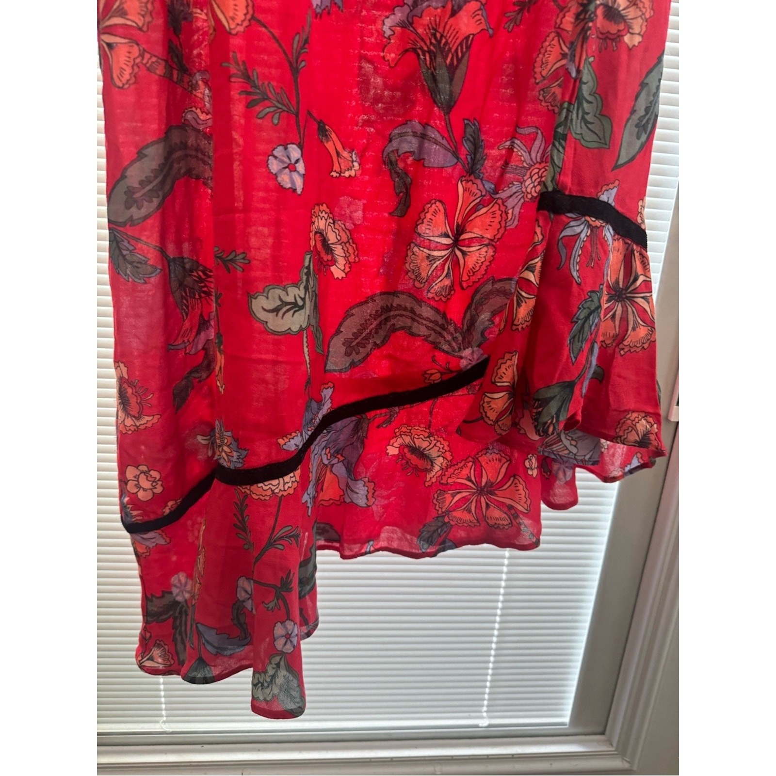 Love Sam Red Floral One Shoulder Asymmetrical Ruffle Dress XS Boho Viscose