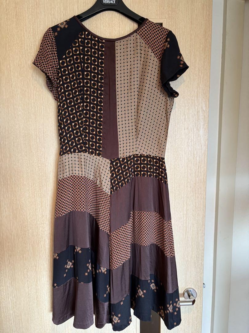 ETRO patchwork dress size 44 brown beige length 39 inches