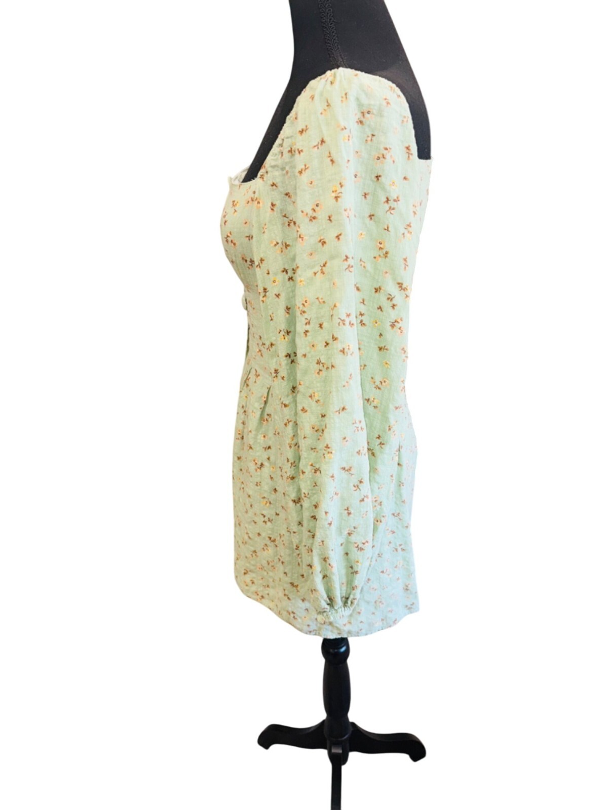 Sabo Tyla Cottage Core Floral Puff Sleeve Mini Dress Square Neck S Boho Peasent