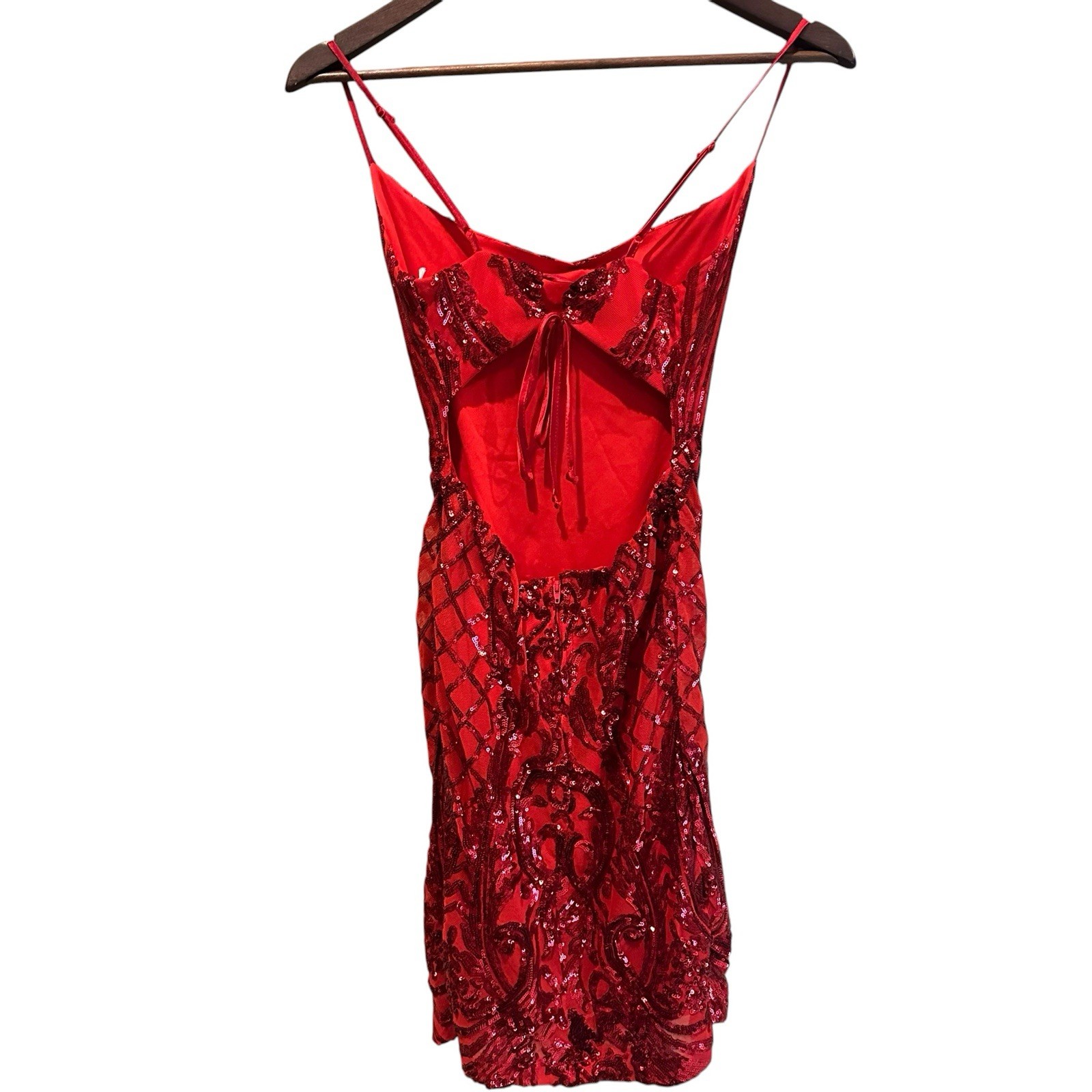 B.Darlin Red Sequin Dress Adjustable Spaghetti Straps Size 5/6
