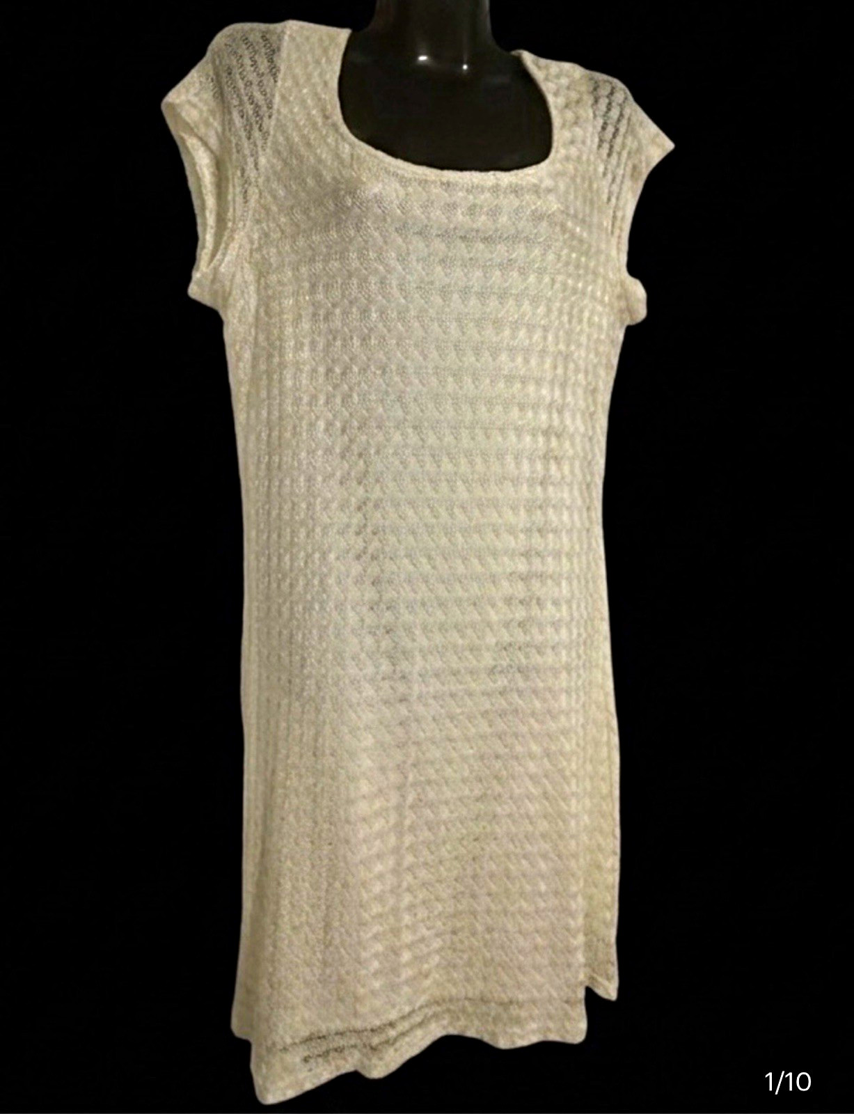 Designs & Co Lane Bryant Ivory Lace Shift Dress 14/16 Cap Sleeve Square Neck NWT