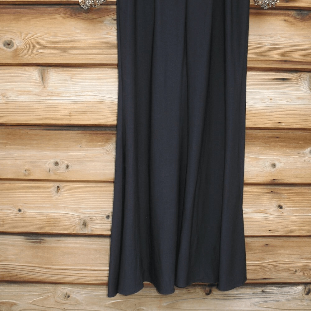 MAC DUGGAL 2256 Black Beaded Square Neck Long Sleeve Jersey Gown Size 8