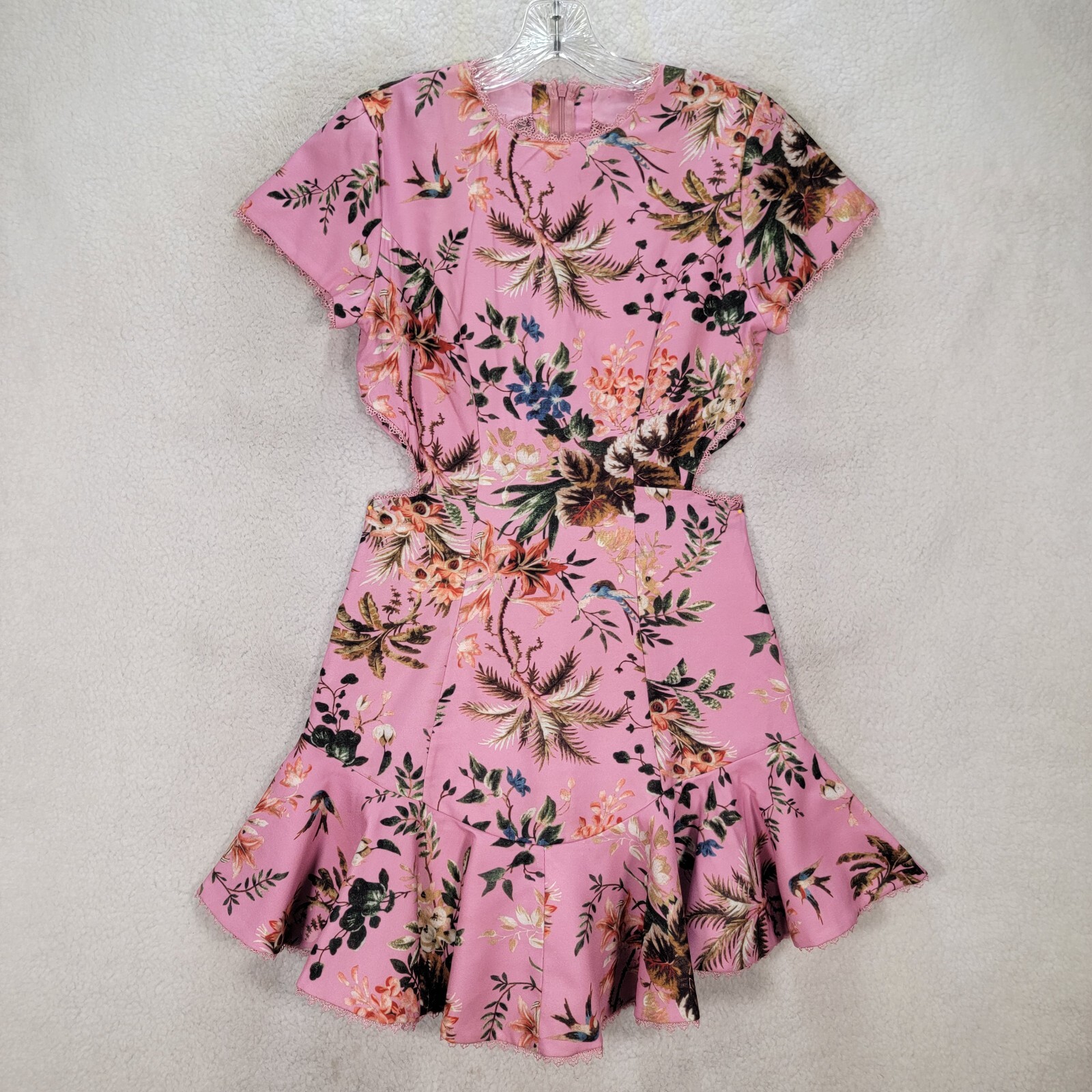 LFX Fashion Pink Floral Cut Out Strappy Open Back Micro Mini Womens Dress Size S