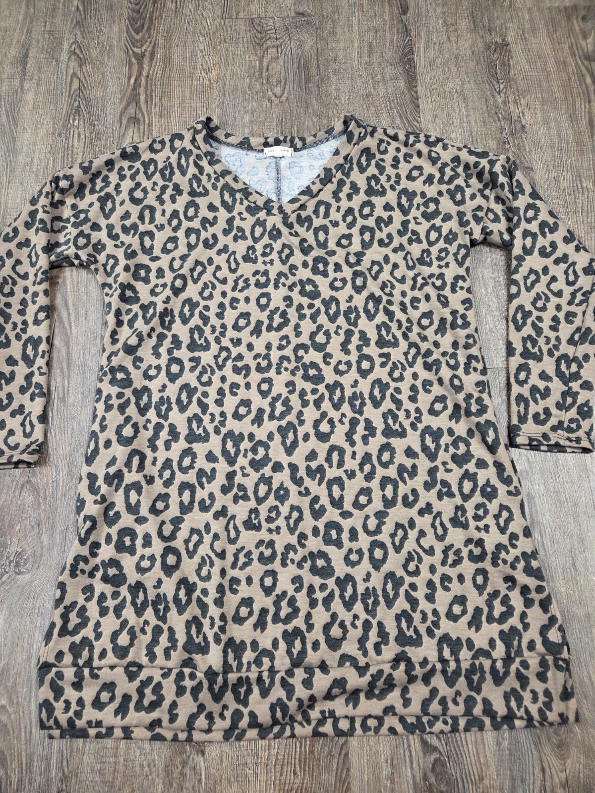 Sweet Lovely by Jen Brown Black Animal Leopard Print Dress V Neck Size Medium