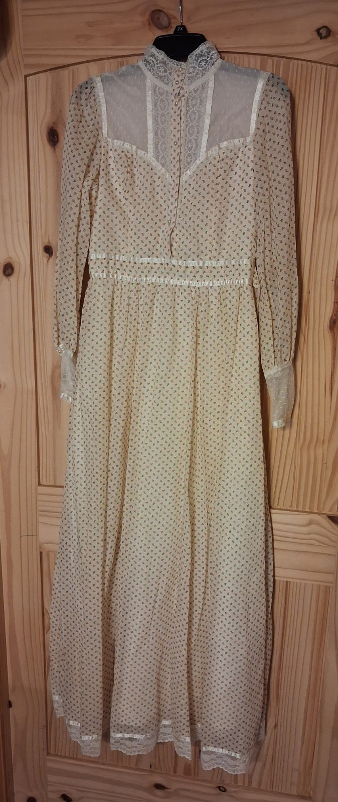 Gunne Sax by Jessica Beige Floral Lace Maxi Dress High Neck Long Sleeve 11
