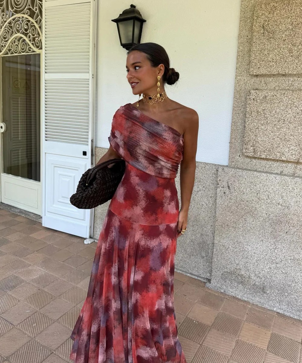 Ethereal Mesh Draped Maxi Dress