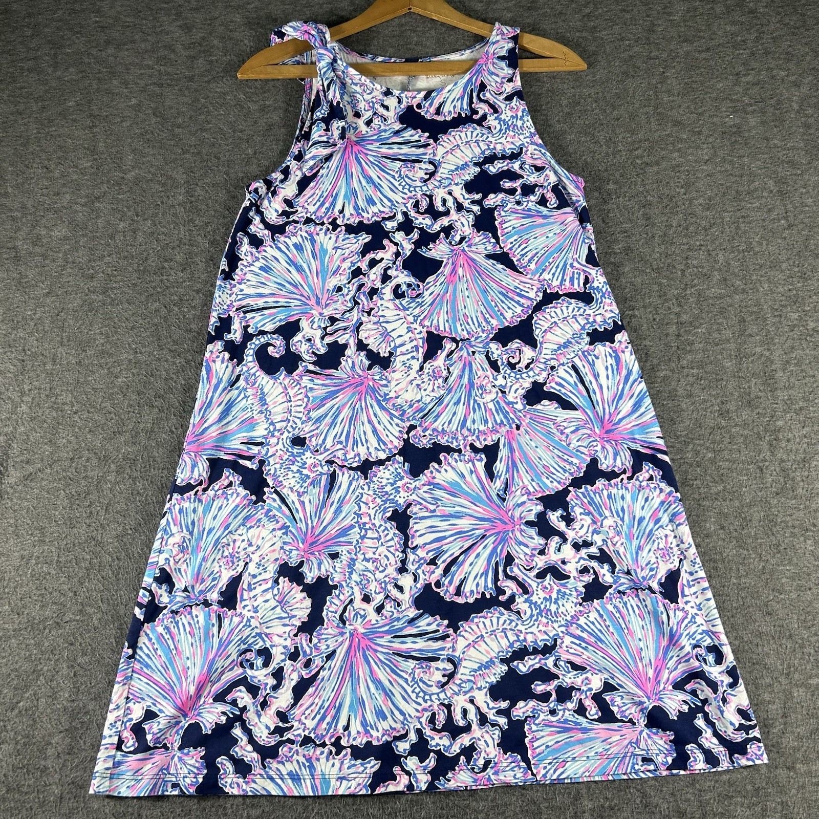Lilly Pulitzer Deep Sea Navy Shells Luella Shift Dress S Pima Cotton Beach Coast