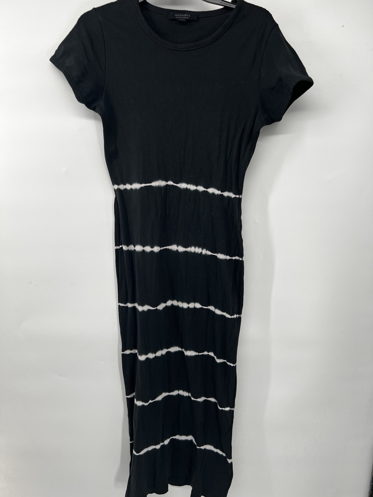 All Saints Niko Tystripe Dress Midi Striped Size 10 long tye die navy women’s