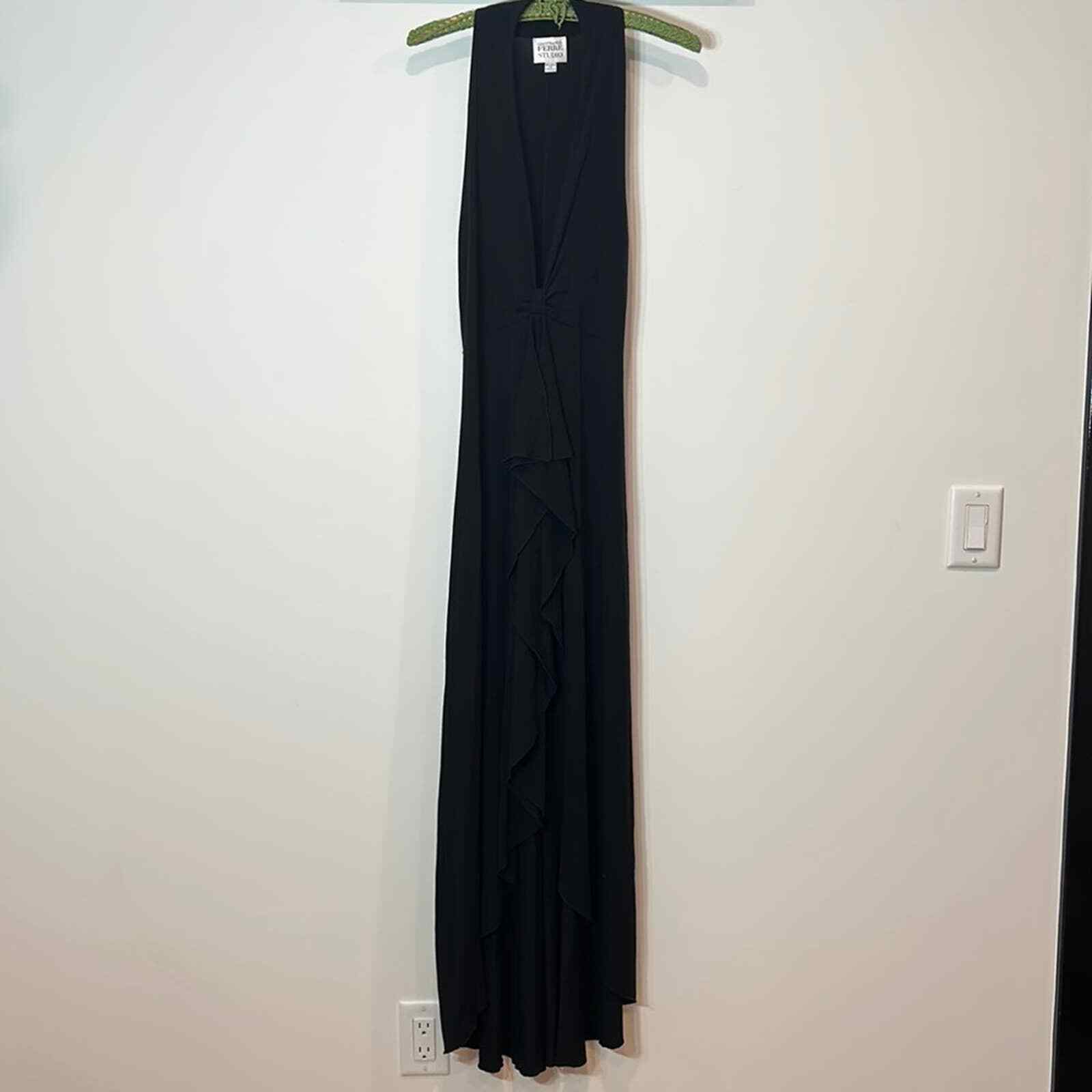 GIANFRANCO FERRE STUDIO PLUGING V NECK RUFFLE GOWN BLACK 8