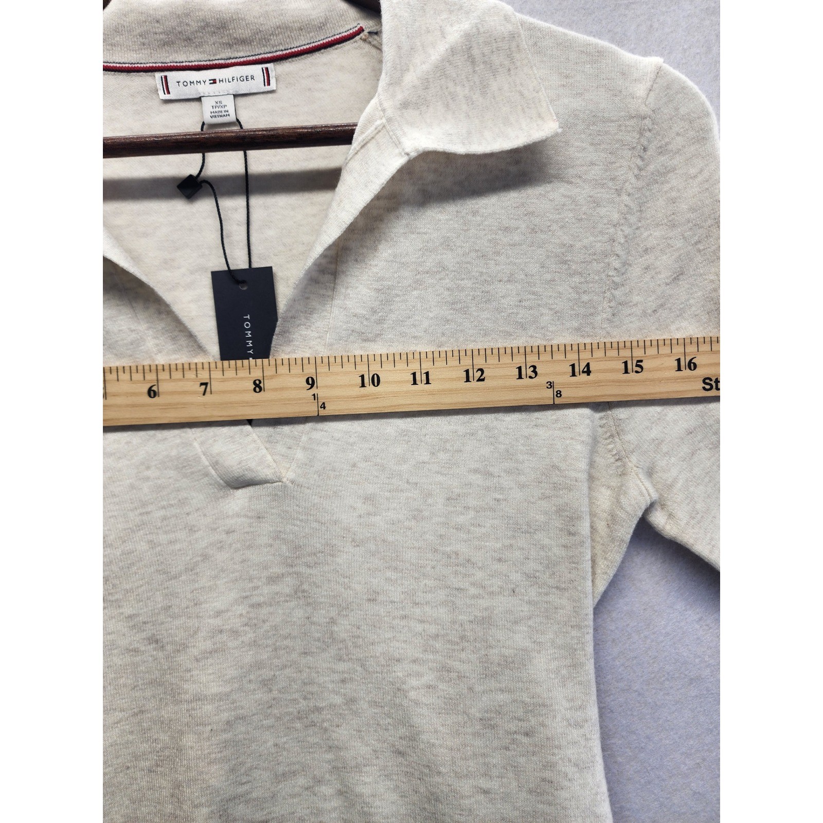 Tommy Hilfiger Heather Beige Collared V-Neck Long Sleeve Sweater Midi Dress XS