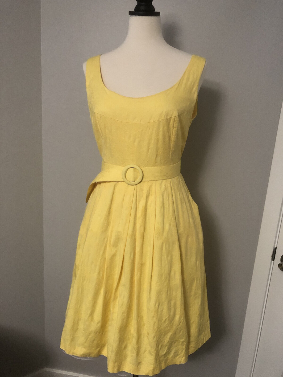 Mad Men Style Betty Draper Yellow Jacquard Fit & Flare Dress Size 10 US